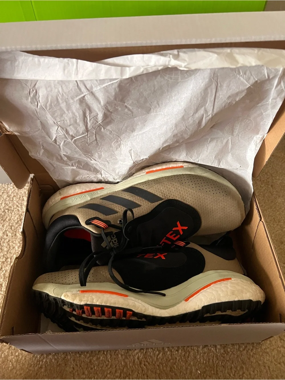 adidas Men’s Taupe and Black SolarGlide Running Shoes with Orange Accents